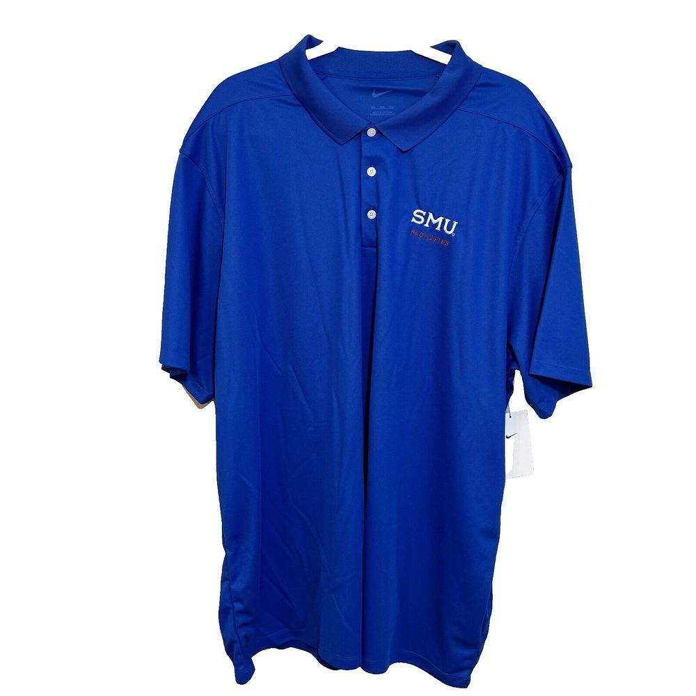 New Nike SMU Facilities Mustangs Dri-Fit Broad Striped‎ Polo Blue  Logo Size 3XL